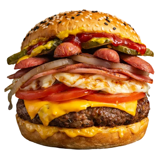 Hamburguesa norteña con jamón, salchicha y queso de Brasa Tijuana